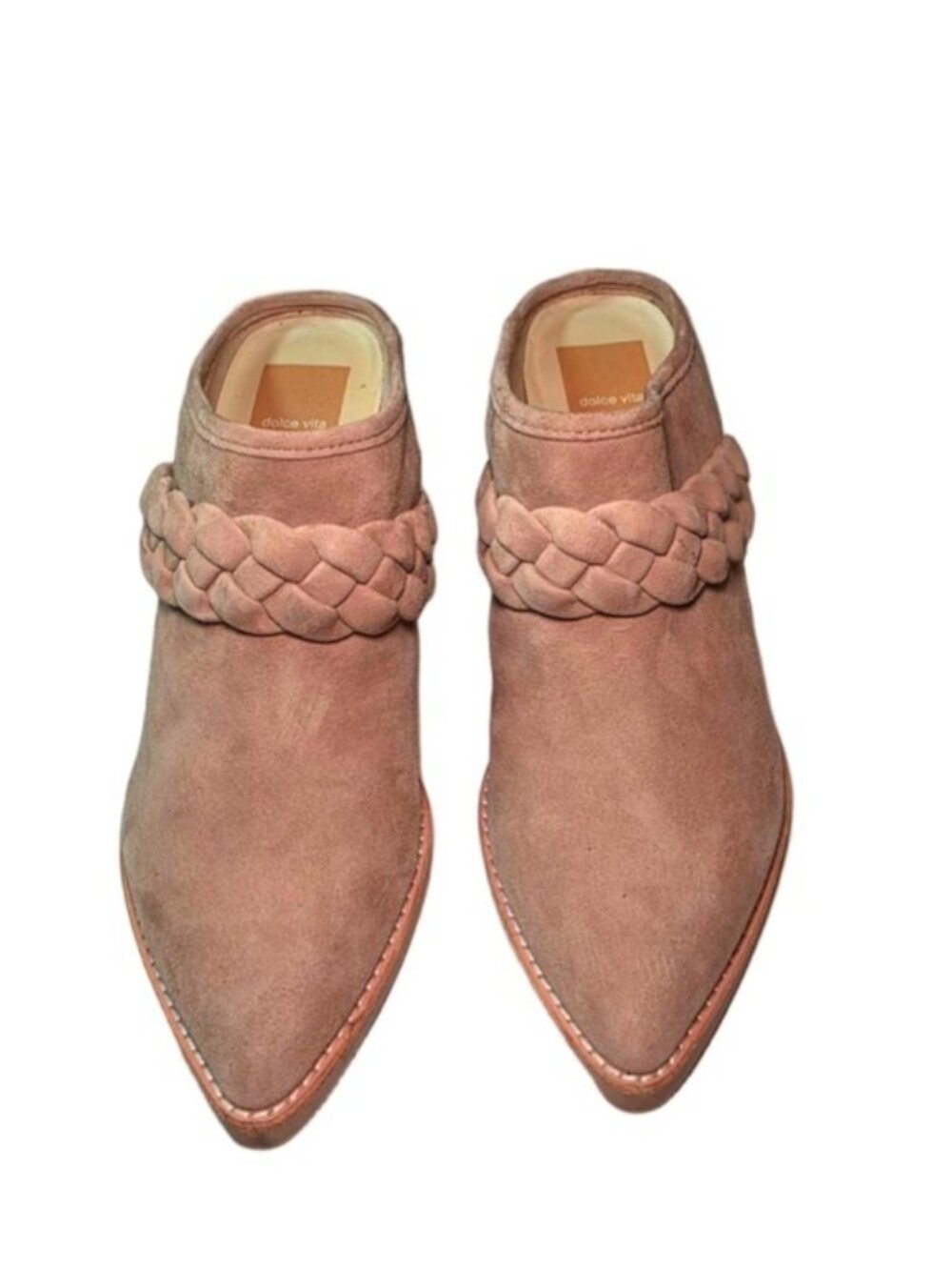 Dolce Vita Braided Suede Mule Heels With Pointed Toe In Taupe (SKU#2130)
